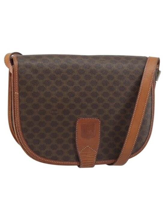 CELINE Handbags - Authentic CELINE Macadam Canvas Shoulder Bag PVC Leather Brown Gold